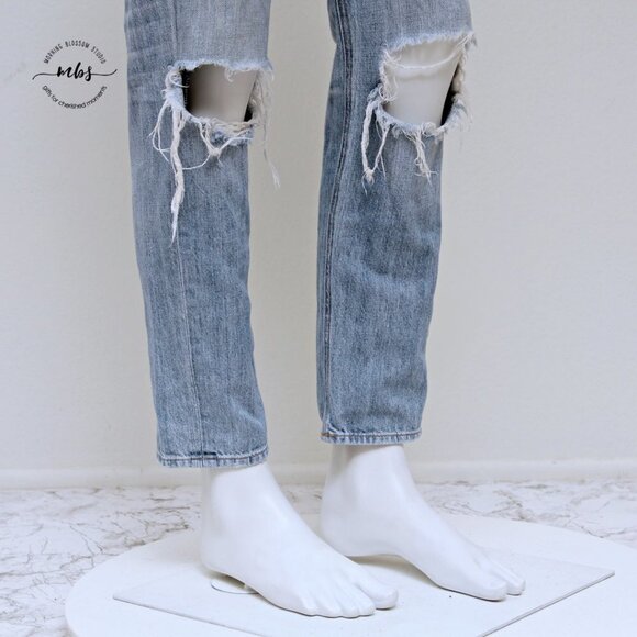 Rag & Bone Slouchy Boyfriend Distressed Busted Knee Straight Leg Jeans - Size 24 - Picture 6 of 11